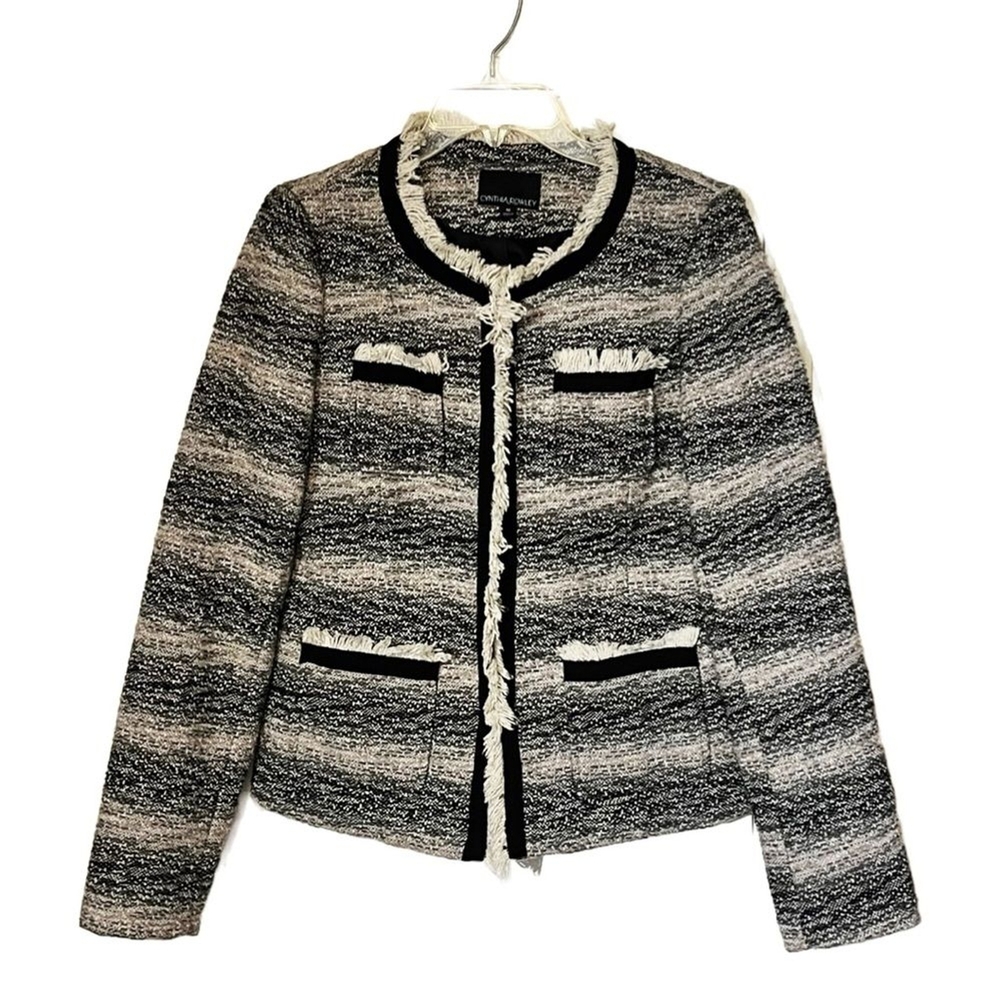 Cynthia Rowley Womens Blazer Jacket Size Medium Pockets Jacquard Stripe Textured